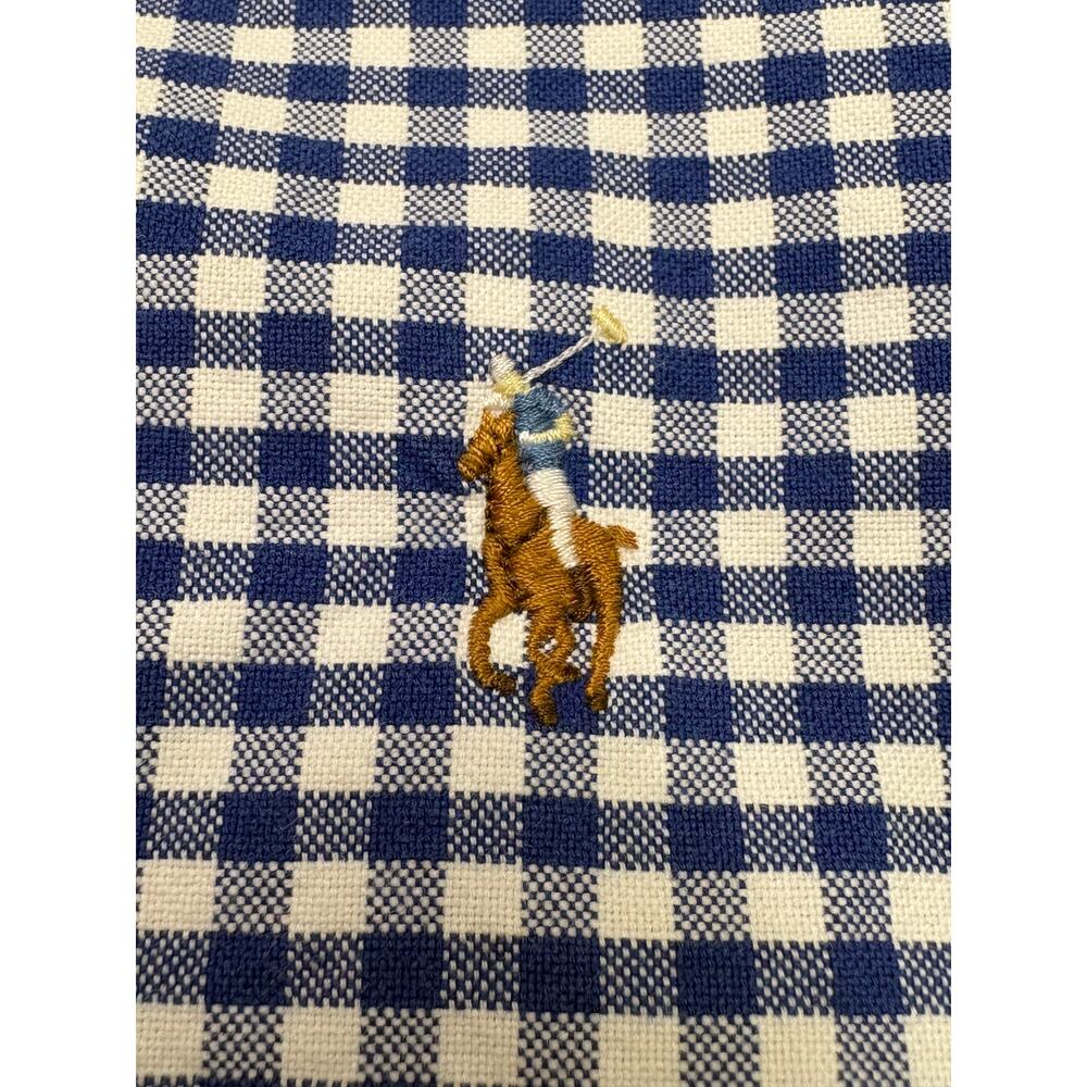Vtg Ralph Lauren Shirt Men Large Blue Check Classic Fit Twill Oxford Long Sleeve
